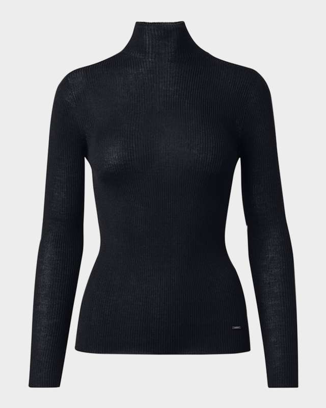 Cashmere-Silk Fine Ribbed Knit Pullover